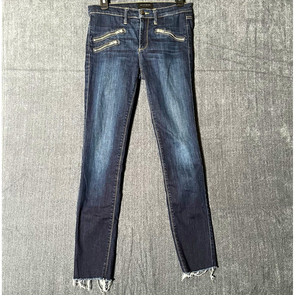 Black Orchid Womens 27 Dark Wash Blue Skinny Slim Stretch Denim 5-Pocket Zip